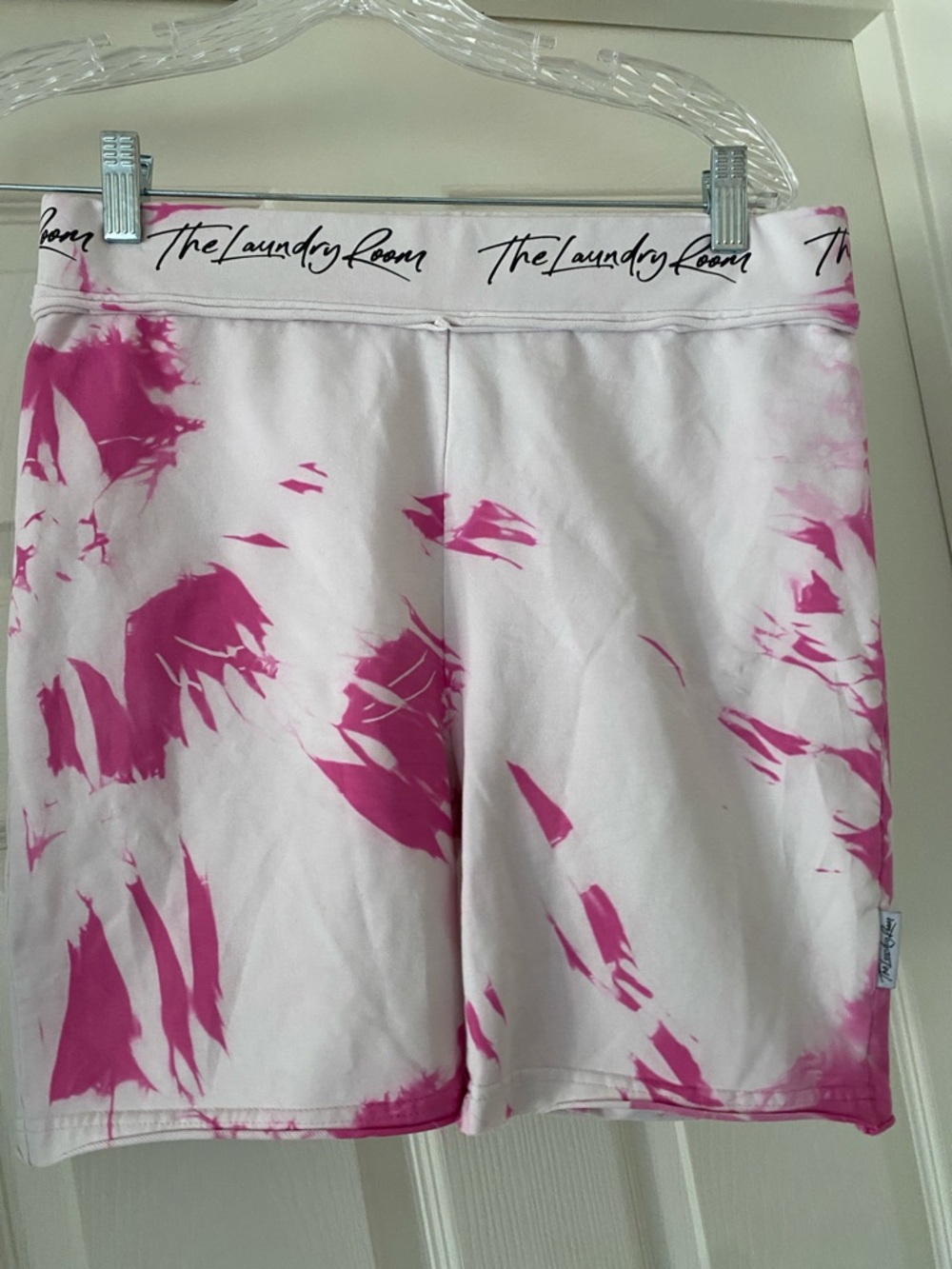 The Laundry Room White & Hot Pink Tie-Dye Bike Shorts. Size Large